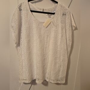 Christopher & Banks White Lace Lined Shirt Sleeve Top‎ Size 2X New With Tags